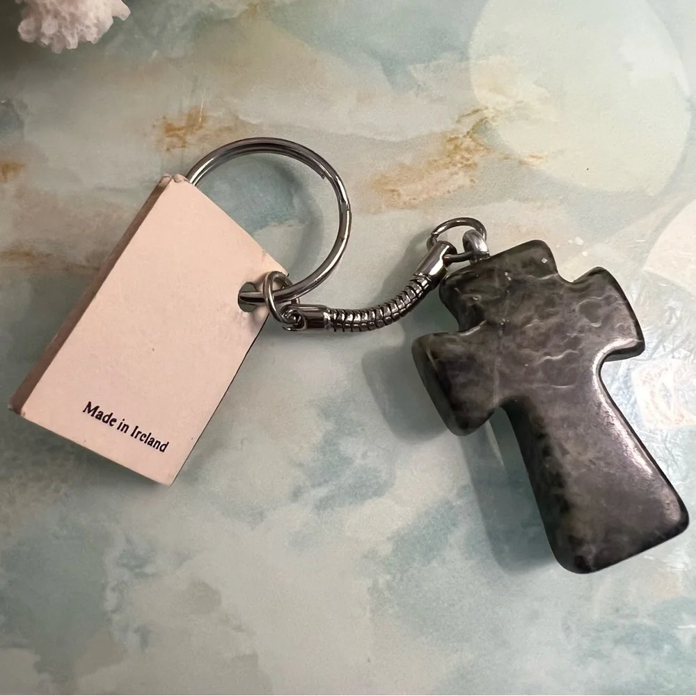 GERARD Hand Carved Connemara Marble Cross Key Fob NWT
